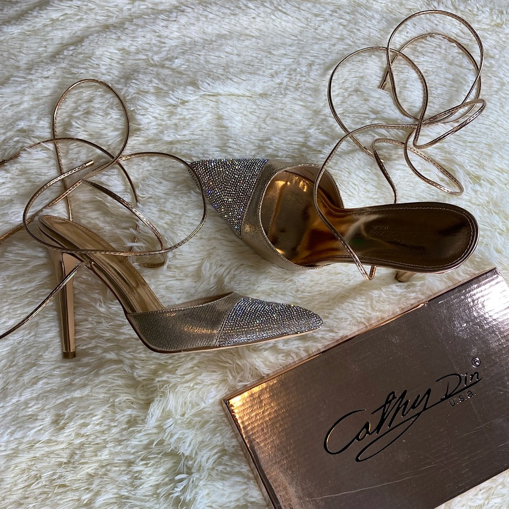 Pointed Rhinestone Lace-Up Heels - Picture 3 of 10